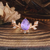 Nature-Inspired 6-Prong Teardrop Amethyst Engagement Ring